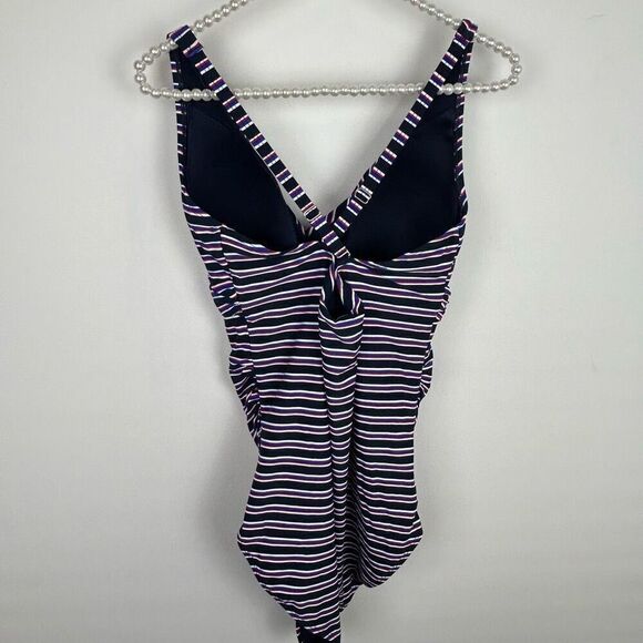 Nip Tuck Womens Striped Multi Fit Cup Padded One Piece Swimsuit Size 12 coastal - Picture 6 of 9